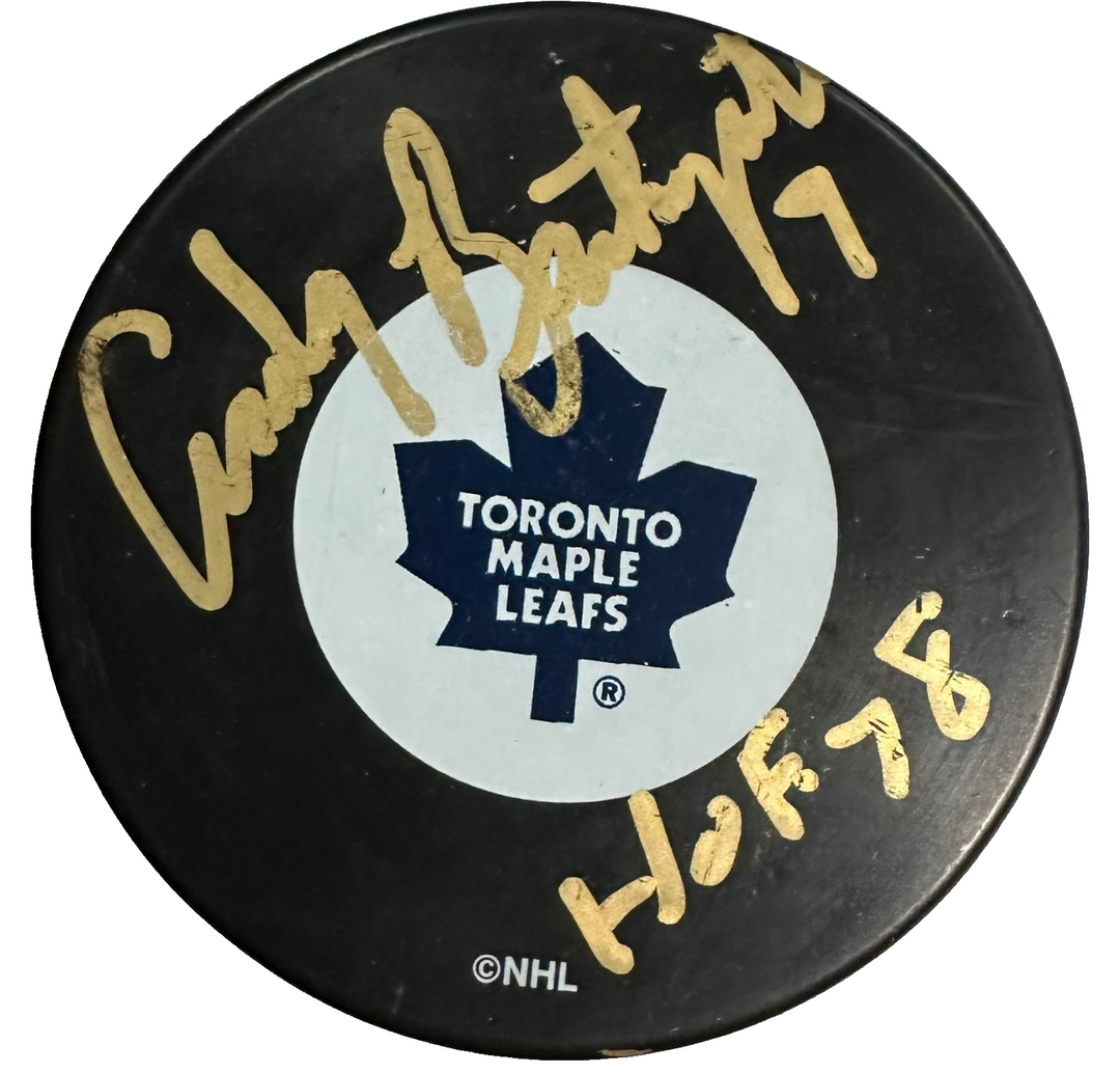 Andy Bathgate Autographed Toronto Maple Leafs Hockey Puck BAS W/ HOF 78