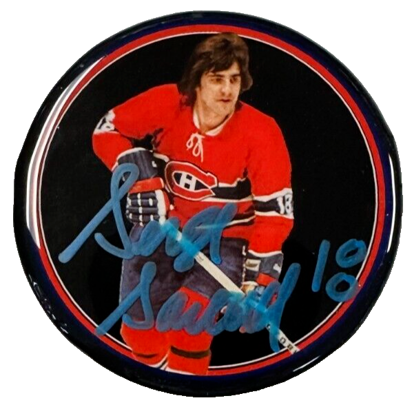 Serge Savard Autographed Montreal Canadiens Photo Puck HOF