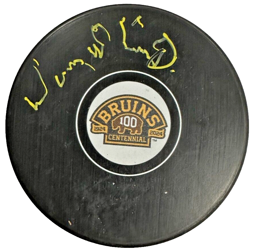 Normand Leveille Autographed Boston Bruins 100th Anniversary Puck NHL
