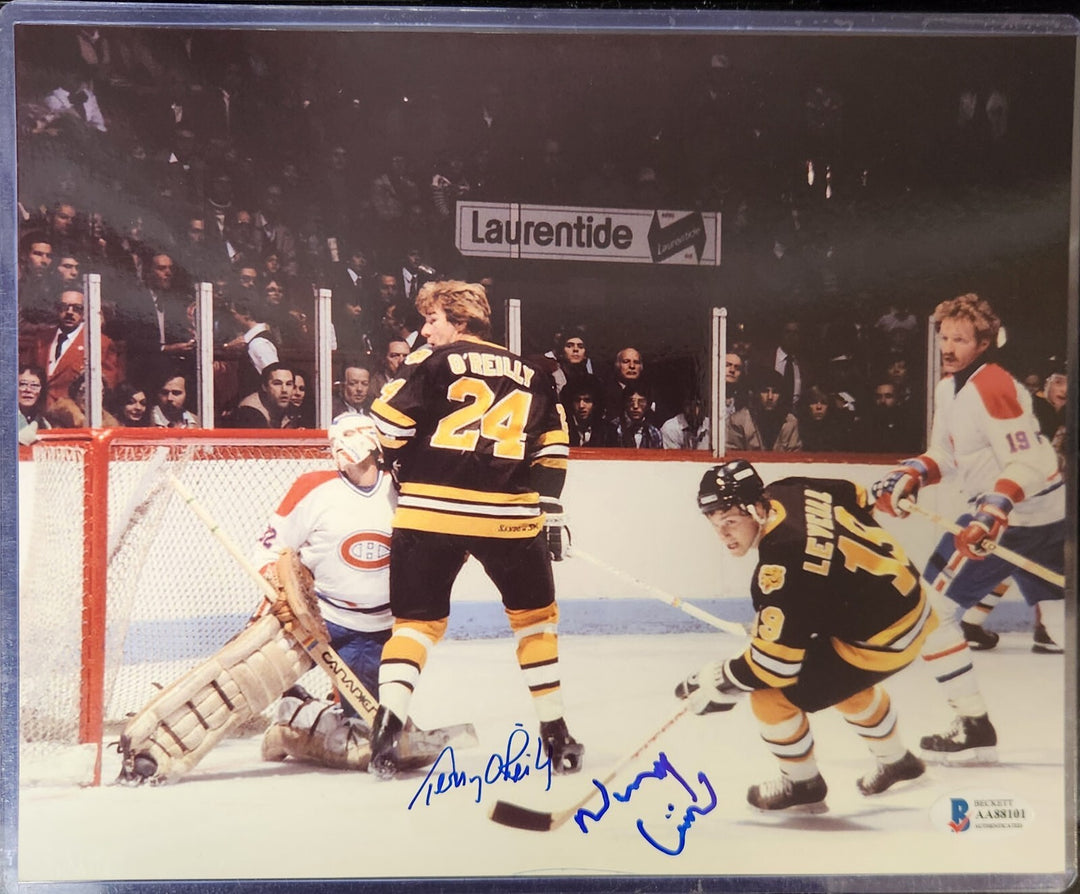Terry O'Reilly & Normand Leveille Signed 8x10 Photo Boston Bruins Beckett COA
