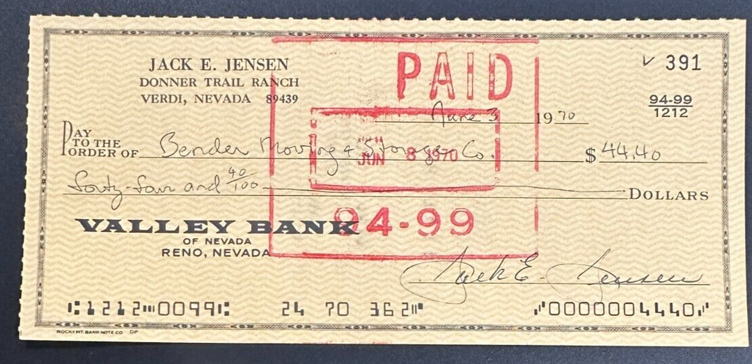 Jackie Jensen Autographed Personal Check Red Sox & Yankees