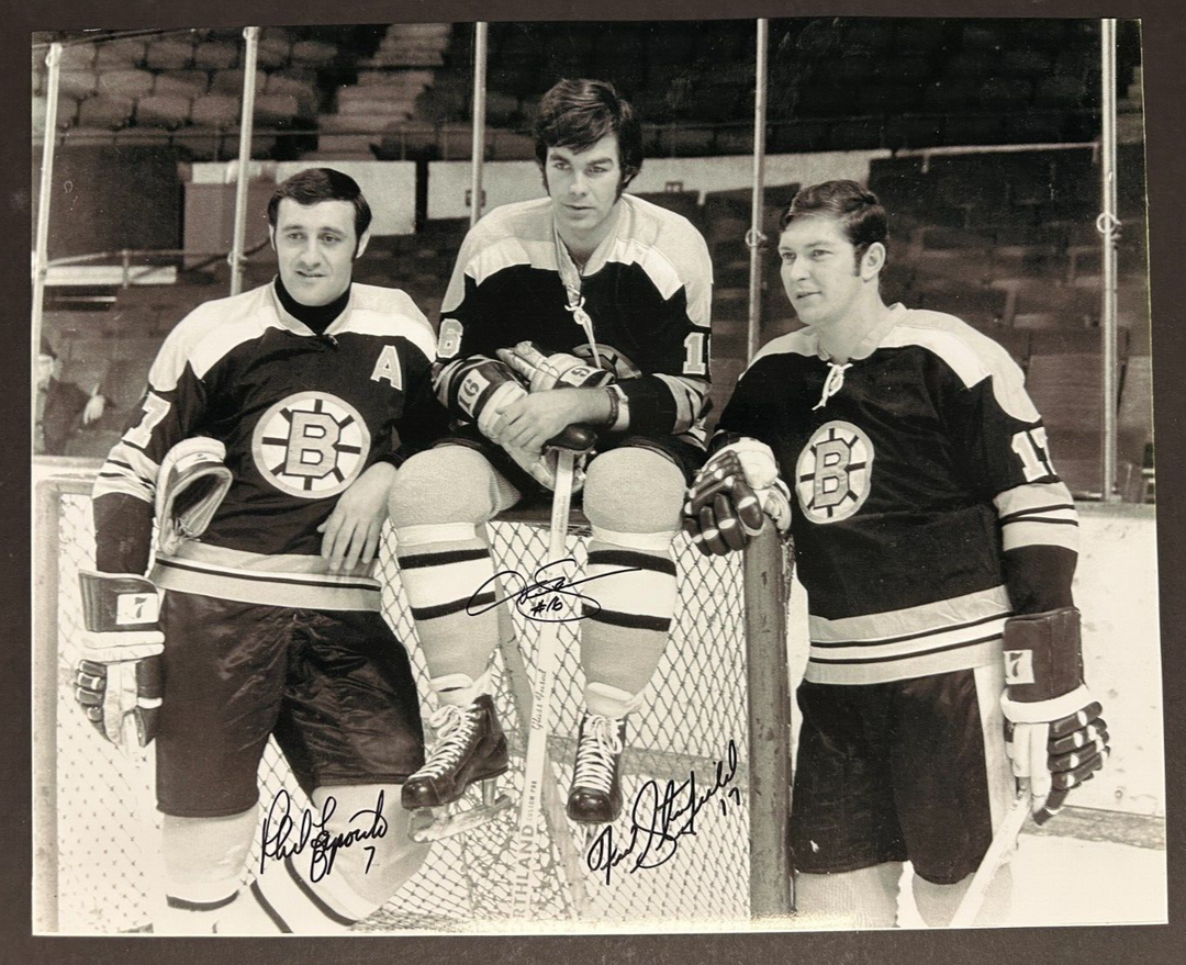 Phil Esposito Derek Sanderson & Fred Stanfield Signed 16x20 Photo Boston Bruins