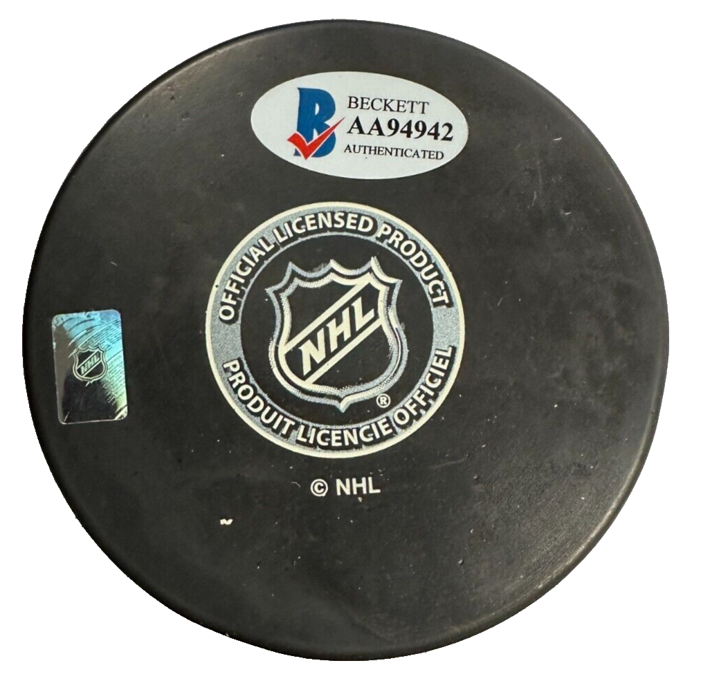 Russ Conway Autographed Boston Bruins Hockey Puck W/ HHOF 99 BAS