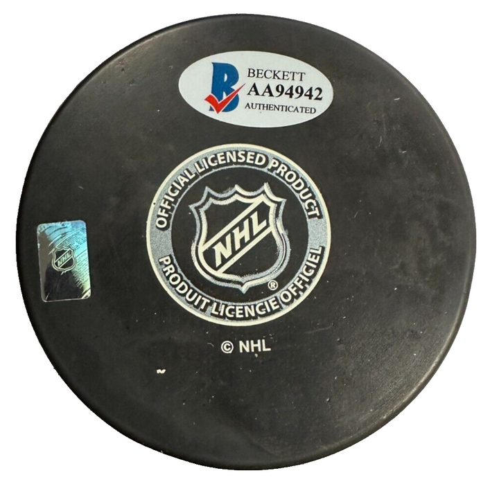 Russ Conway Autographed Boston Bruins Hockey Puck W/ HHOF 99 BAS