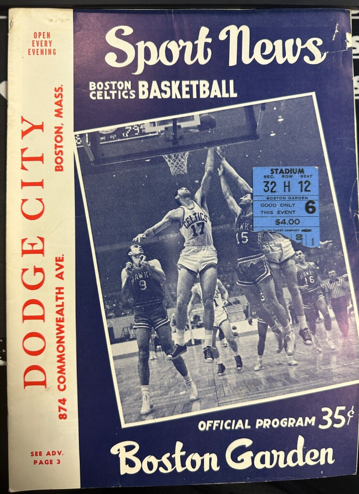 April 11, 1961 Boston Celtics & Hawks NBA Finals Game 5 Program & Ticket Champs