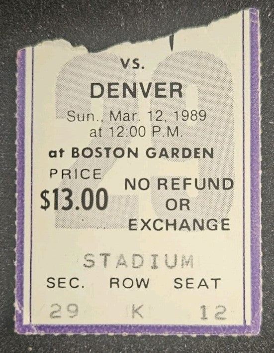 3/12/89 Boston Celtics vs. Denver Nuggets Ticket Stub Reggie Lewis 28/6/3