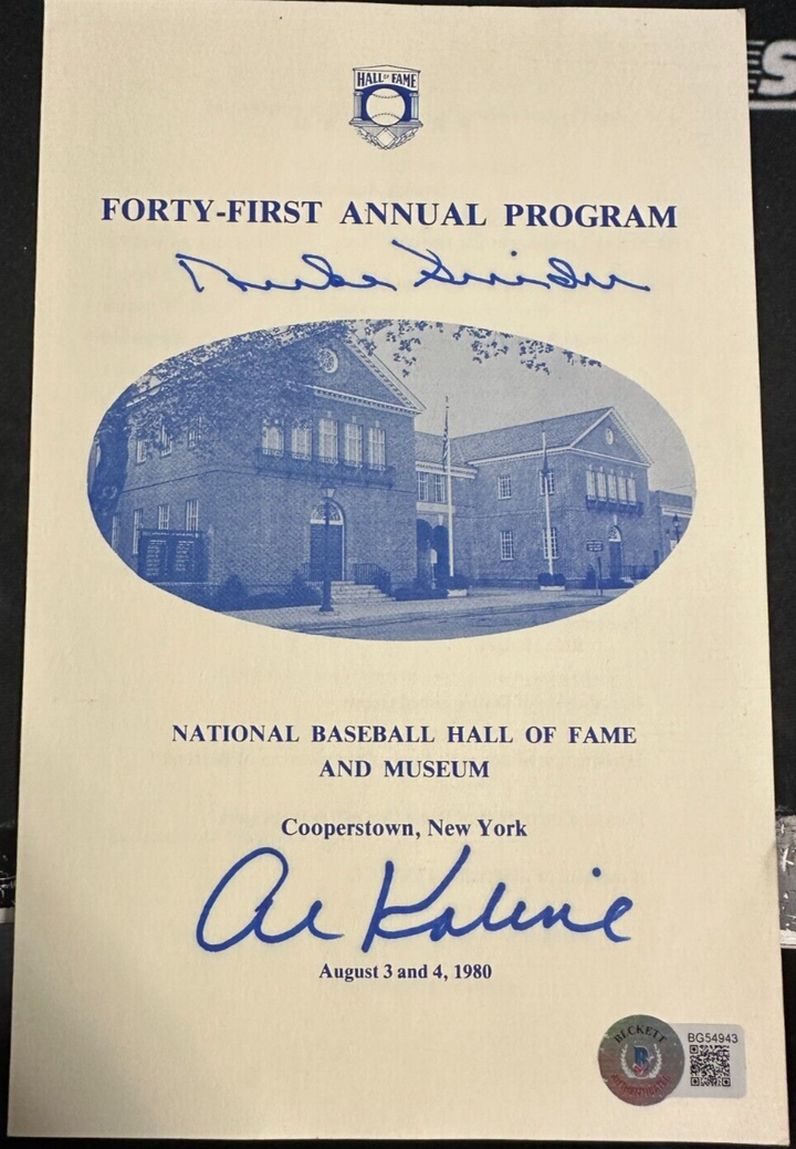 Duke Snider & Al Kaline Autographed 1980 Baseball Hall of Fame Program BAS