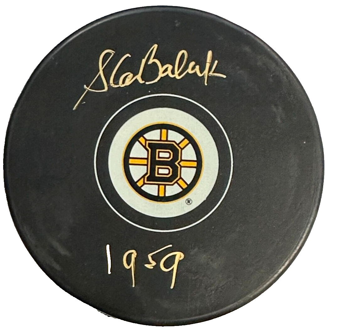 Stan Baliuk Autographed Boston Bruins Hockey Puck W/ 1959 Insc