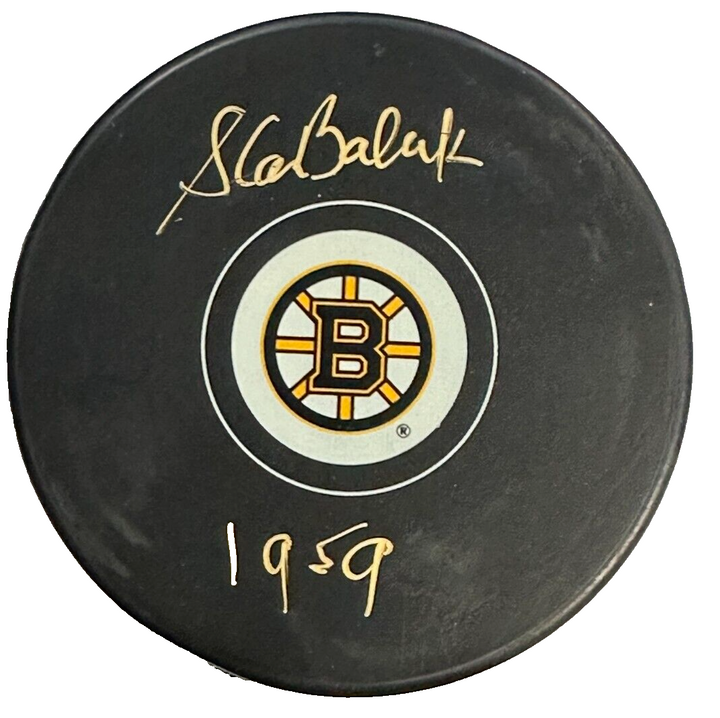 Stan Baliuk Autographed Boston Bruins Hockey Puck W/ 1959 Insc