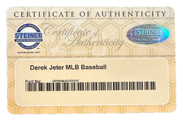Derek Jeter Autographed Engraved Major League Baseball Yankees Steiner 33/1000