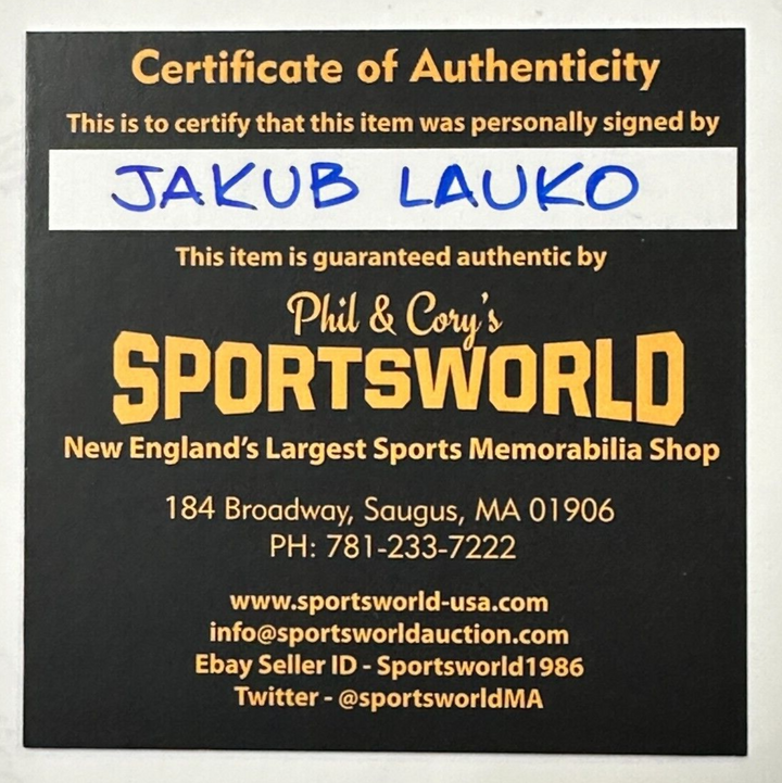 Jakub Lauko Autographed Boston Bruins Hockey Puck NHL