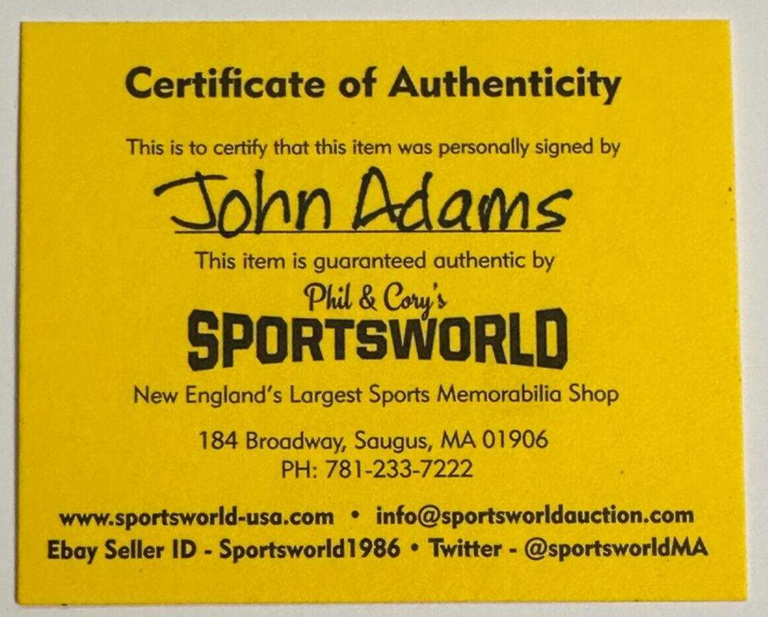 John Adams Autographed Boston Bruins Hockey Puck NHL