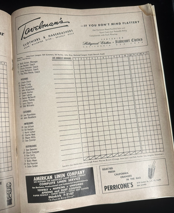1959 World Series Program Los Angeles Dodgers & Chicago White Sox Dodger Stadium
