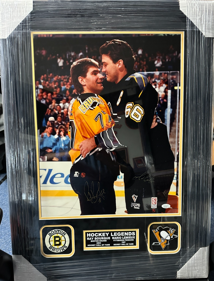 Ray Bourque & Mario Lemieux Autographed 16x20 Photo Framed JSA Bruins Penguins