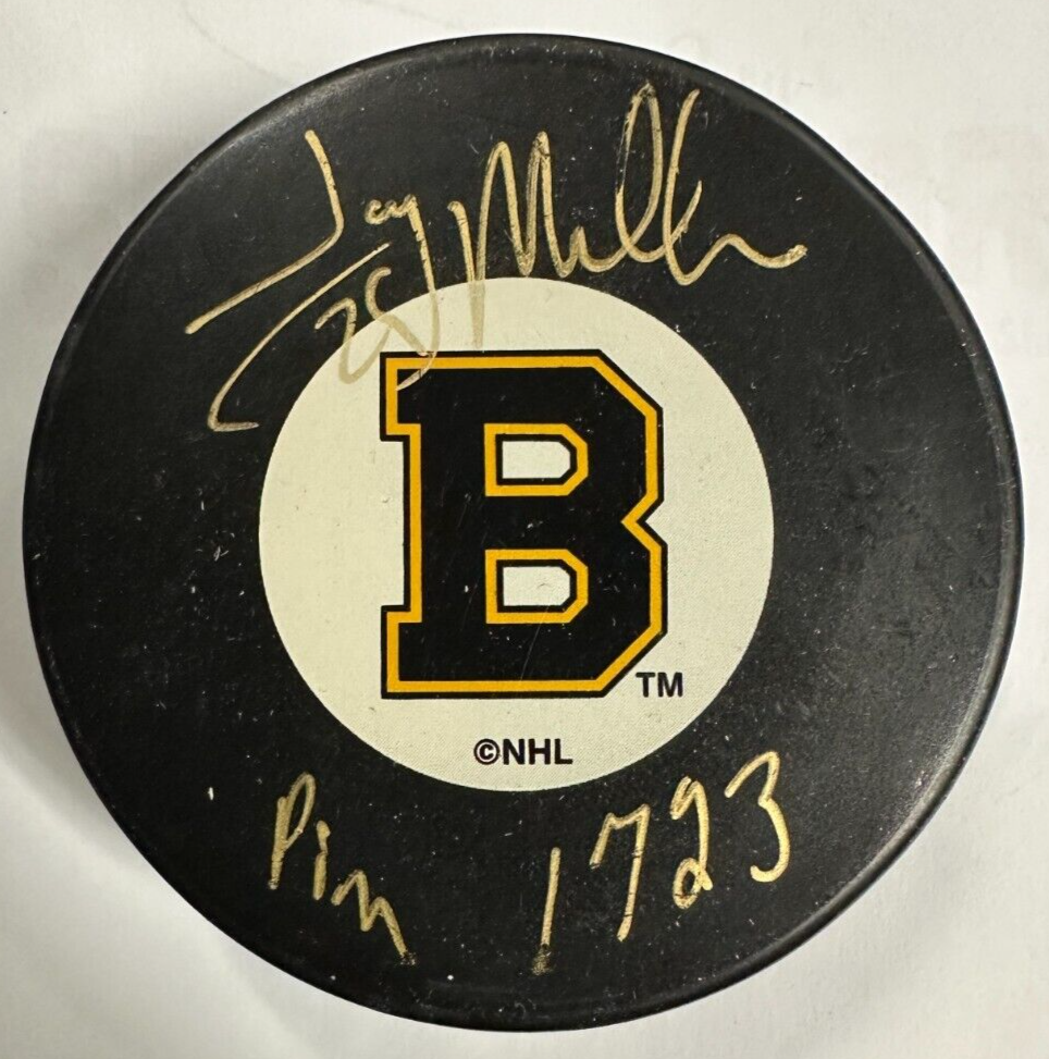 Jay Miller Autographed Boston Bruins Hockey Puck W/ PM 1723 Insc