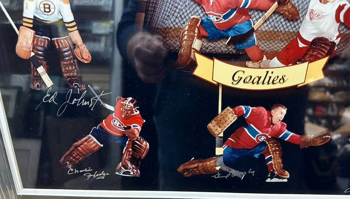 Bower Henry Hodge Worsley Hall McNeil DeJordy Signed Original Six Goalies Photo