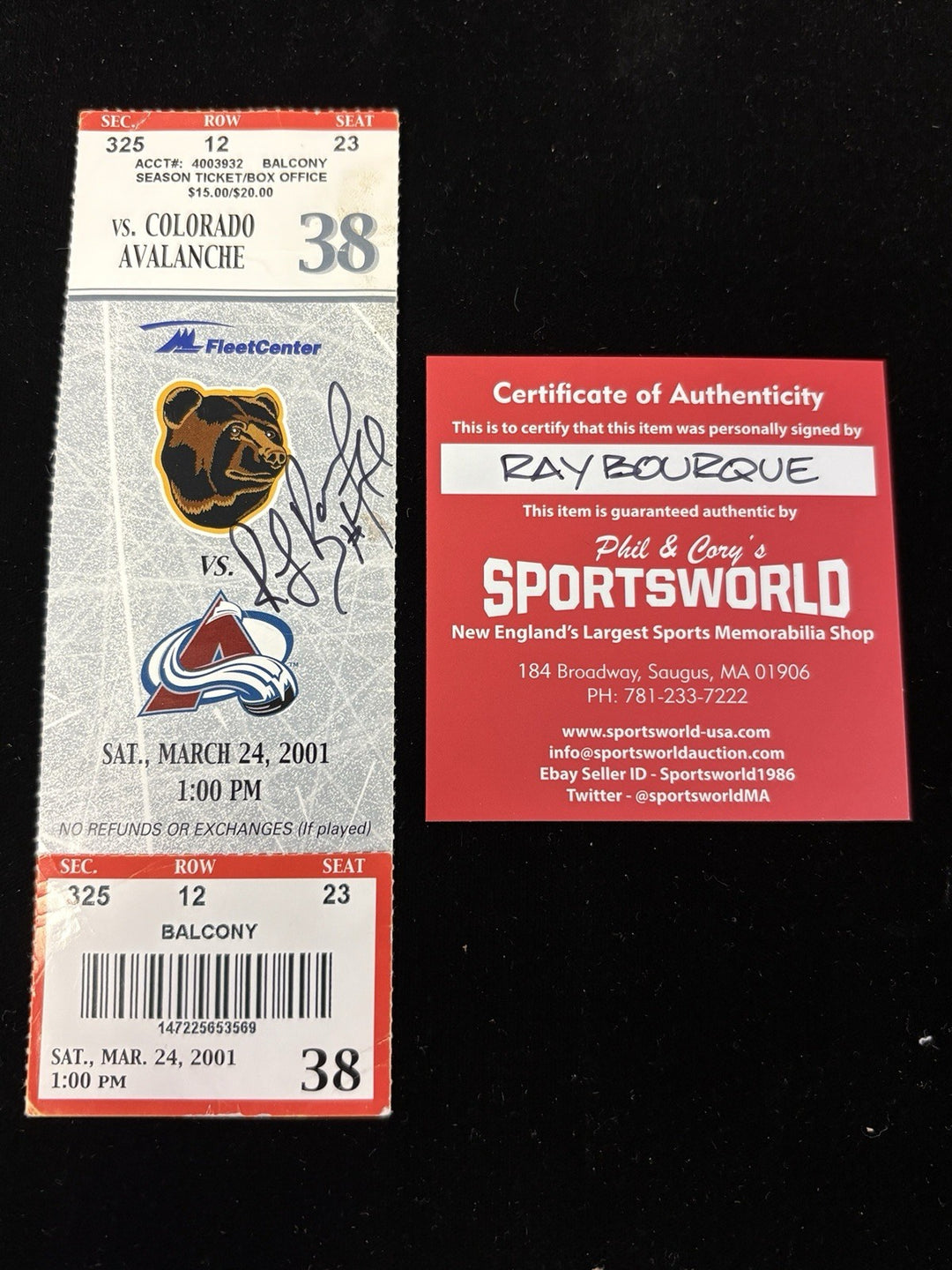 Ray Bourque Signed Ticket 3/24/2001 Avalanche At Bruins 1st Game Back In Boston