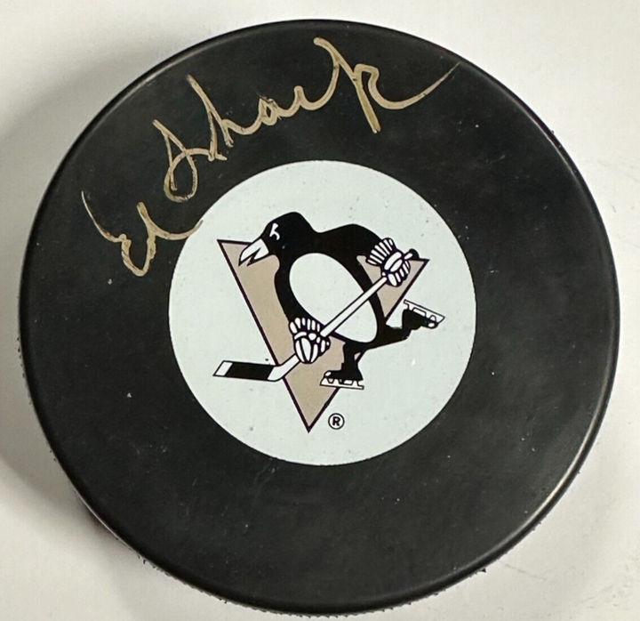 Ed Shack Autographed Pittsburgh Penguins Hockey Puck BAS