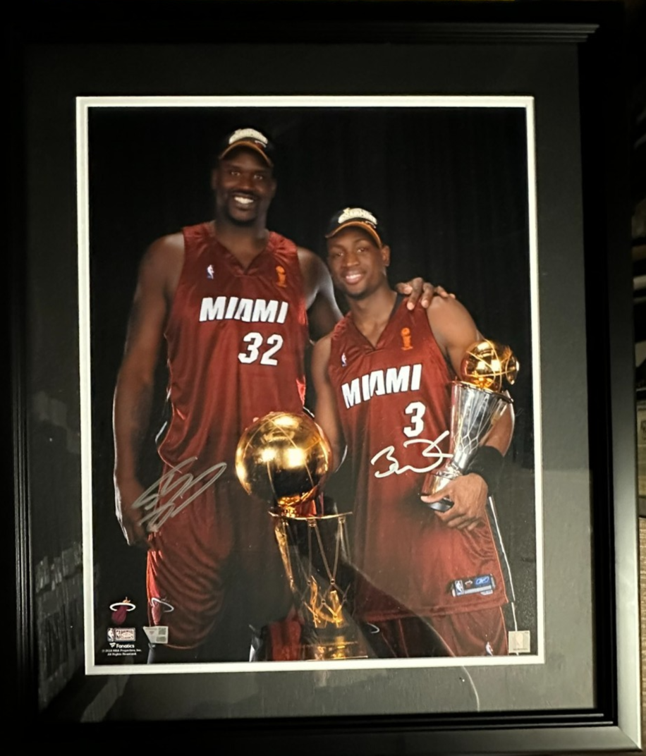Shaquille O'Neal & Dwyane Wade Autographed 16x20 Photo Framed Fanatics Heat