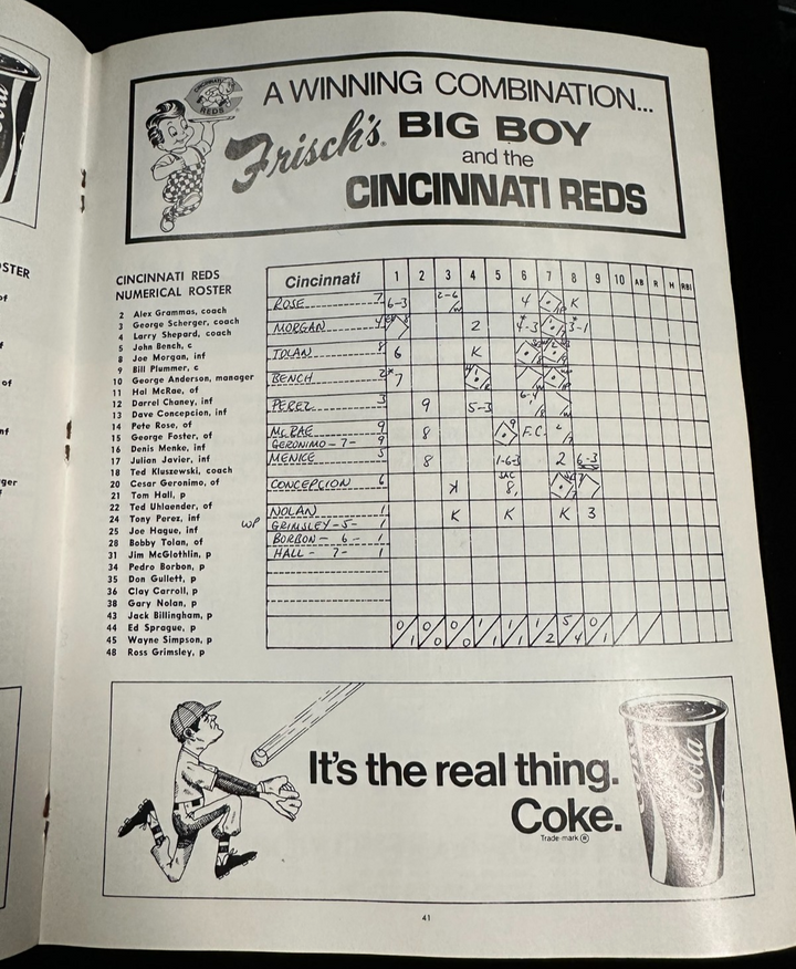 1972 World Series Program Oakland A's Vs Cincinnati Reds Game 6 Scored