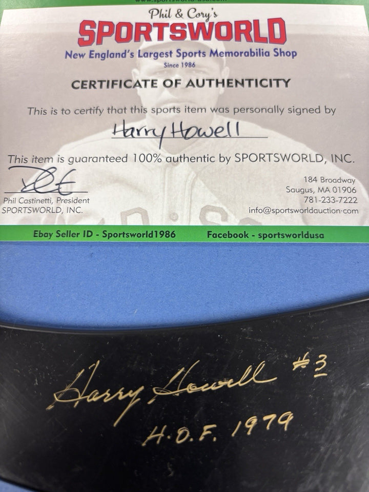 Harry Howell HOF 1979 Signed Mini Stick Sportsworld COA New York Rangers