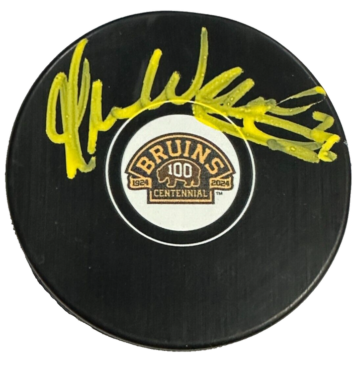 Glen Wesley Autographed Boston Bruins 100th Anniversary Hockey Puck NHL