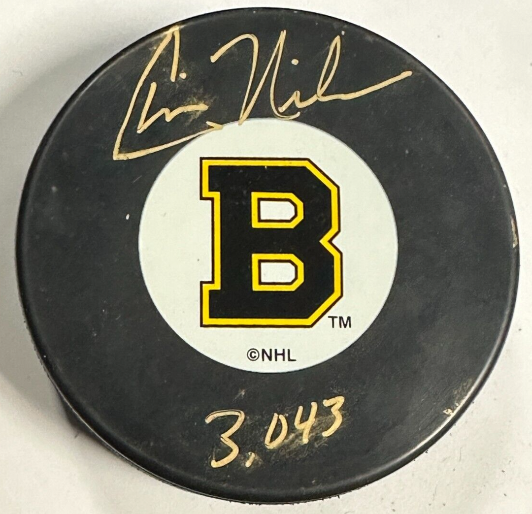 Chris Nilan Autographed Boston Bruins Hockey Puck W/ 3043 Insc NHL