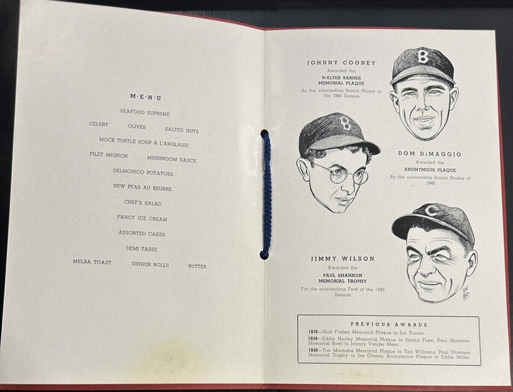 Jan 30, 1941 Fifth Annual Baseball Writers Association of America Dinner Program