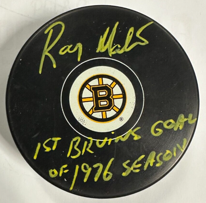 Ray Maluta Autographed Boston Bruins Hockey Puck W/ 1st Bruins Goal 1976 Season