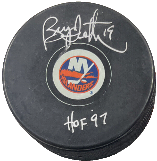 Bryan Trottier Autographed New York Islanders Puck W/ HOF 97 JSA