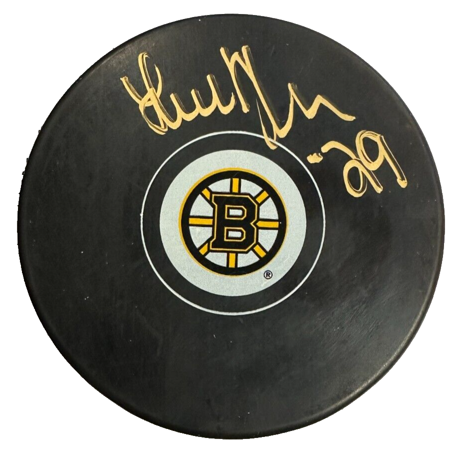 Luc Dufour Autographed Boston Bruins Hockey Puck NHL
