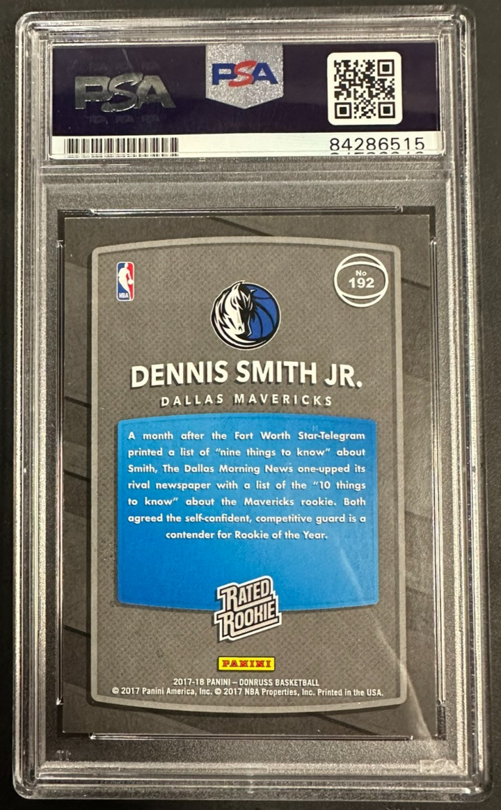 2017-18 Panini Donruss Basketball Dennis Smith Jr Autographed Rated Rookie PSA