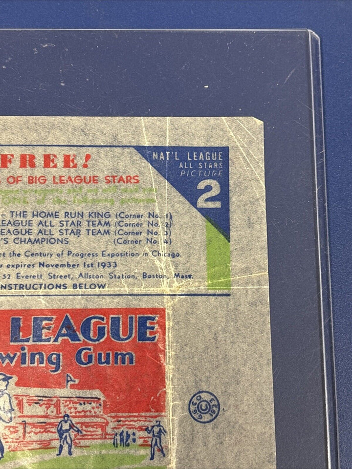 1933 Goudey Gum Co. Big League Chewing Gum Baseball Wrapper Rare