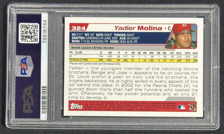 2004 Topps Yadier Molina Rookie Card RC #324 PSA 9 Mint Cardinals