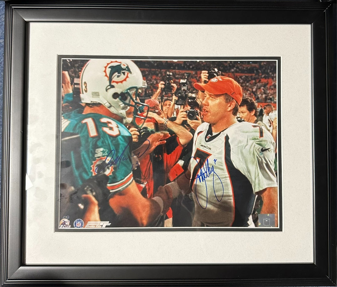 Dan Marino & John Elway Autographed 11x14 Photo Framed BAS Dolphins Broncos HOF
