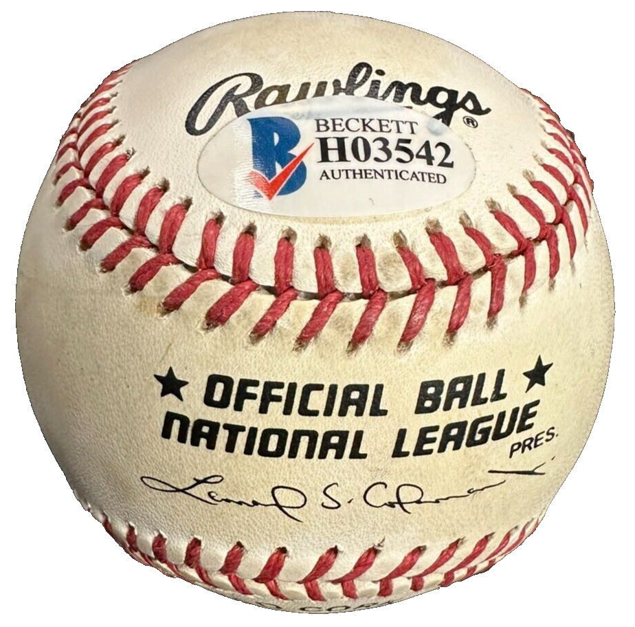 Hank Aaron Autographed Official National League Baseball BAS Braves