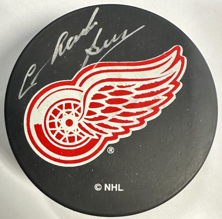 Charlie Burns Autographed Detroit Red Wings Hockey Puck BAS