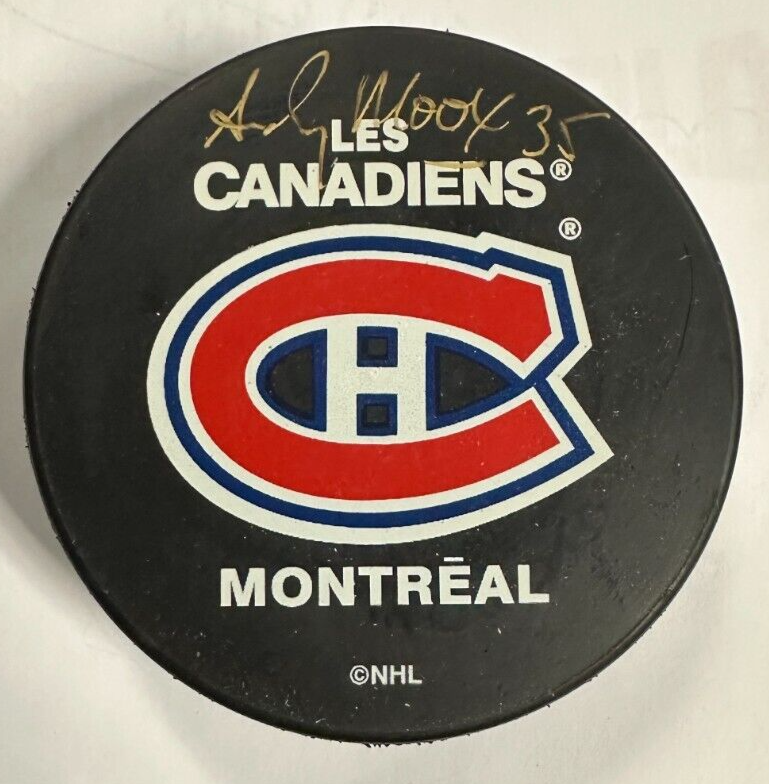 Andy Moog Autographed Montreal Canadiens Hockey Puck BAS