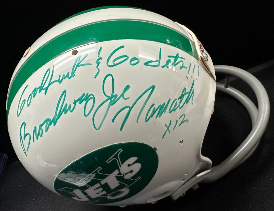 Joe Namath Signed New York Jets Helmet W/ Good Luck & Go Jets & Broadway Joe BAS