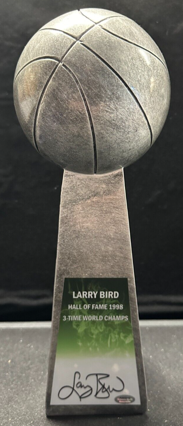 Larry Bird Autographed 3x NBA Champion & 1998 Hall of Fame Trophy Schwartz COA