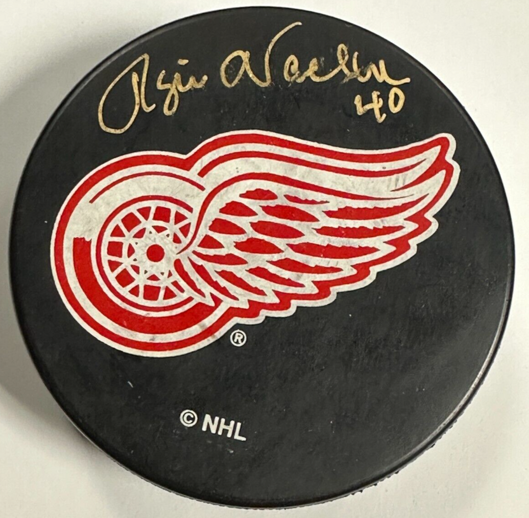 Rogie Vachon Autographed Detroit Red Wings Hockey Puck NHL