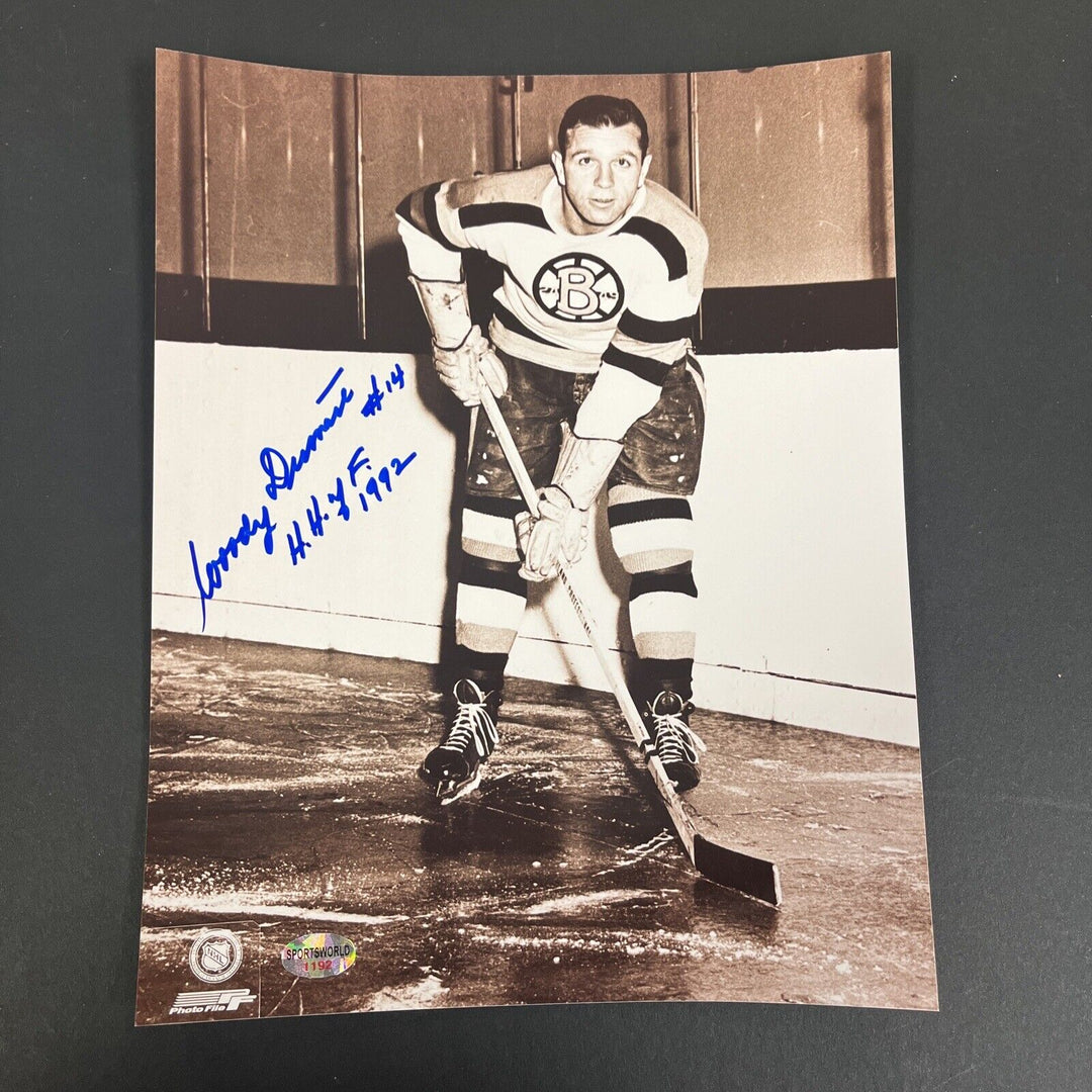 Woody Dumart HOF Inscribed Signed 8x10 Boston Bruins Sportsworld