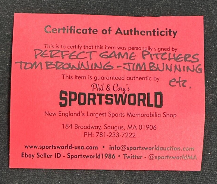 Tom Browning-Jim Bunning & Len Barker Signed Perfect Game Baseball