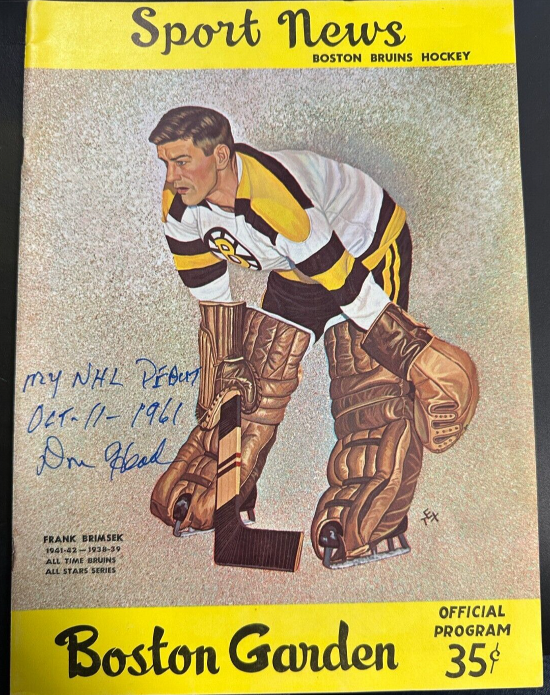 October 11, 1961 Bruins Vs Rangers Program Don Head Autographed Pro Debut