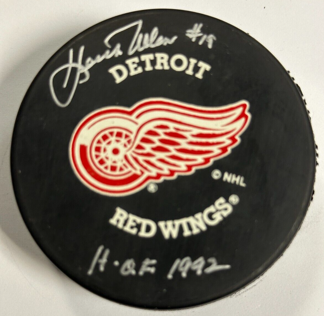 Keith Allen Autographed Detroit Red Wings Hockey Puck W/ HOF 1992 BAS