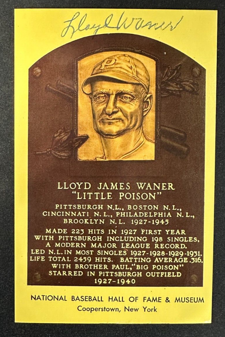 Lloyd Waner Autographed MLB Hall Of Fame Postcard Pirates Braves BAS ...