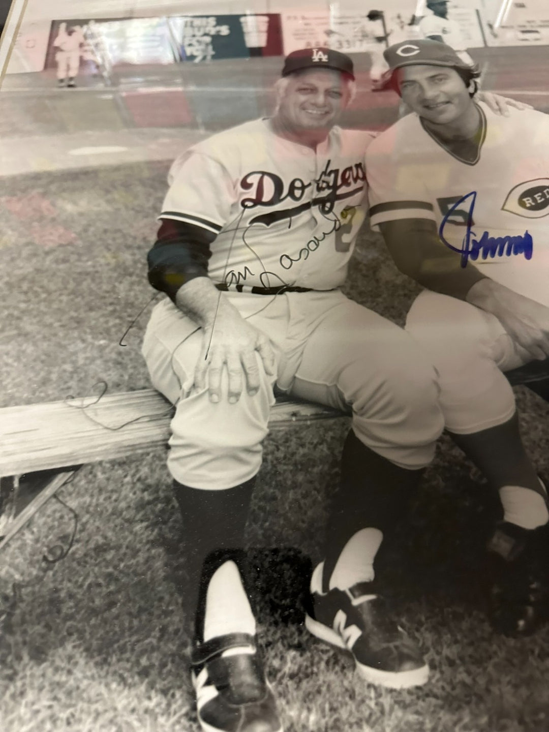 Framed Tommy Lasorda &Johnny Bench Autographed 16x20 Photo JSA HOF