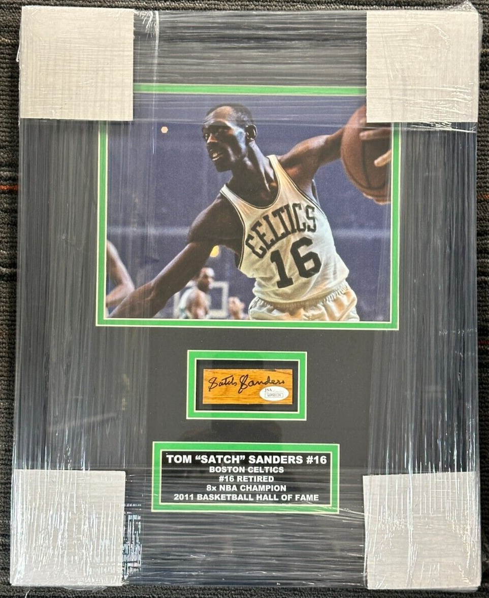 Satch Sanders Signed Boston Graden Parquet Piece 8x10 Photo Framed Celtics JSA
