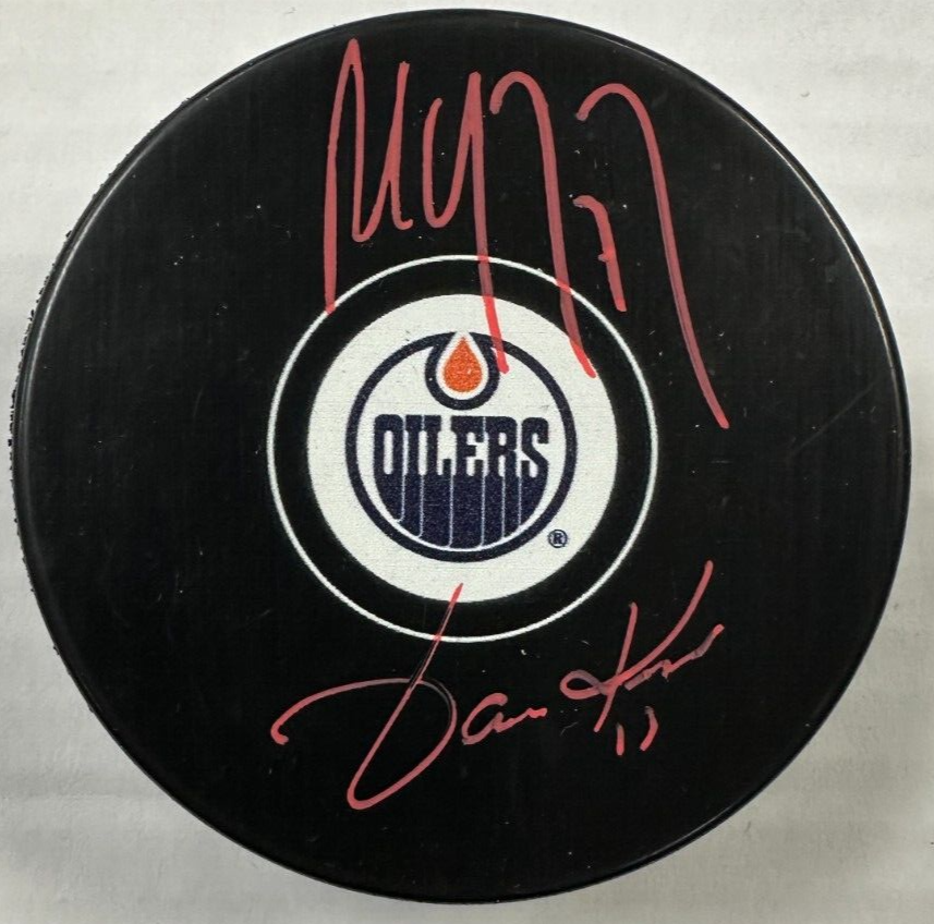 Paul Coffey & Jari Kurri Autographed Edmonton Oilers Hockey Puck JSA