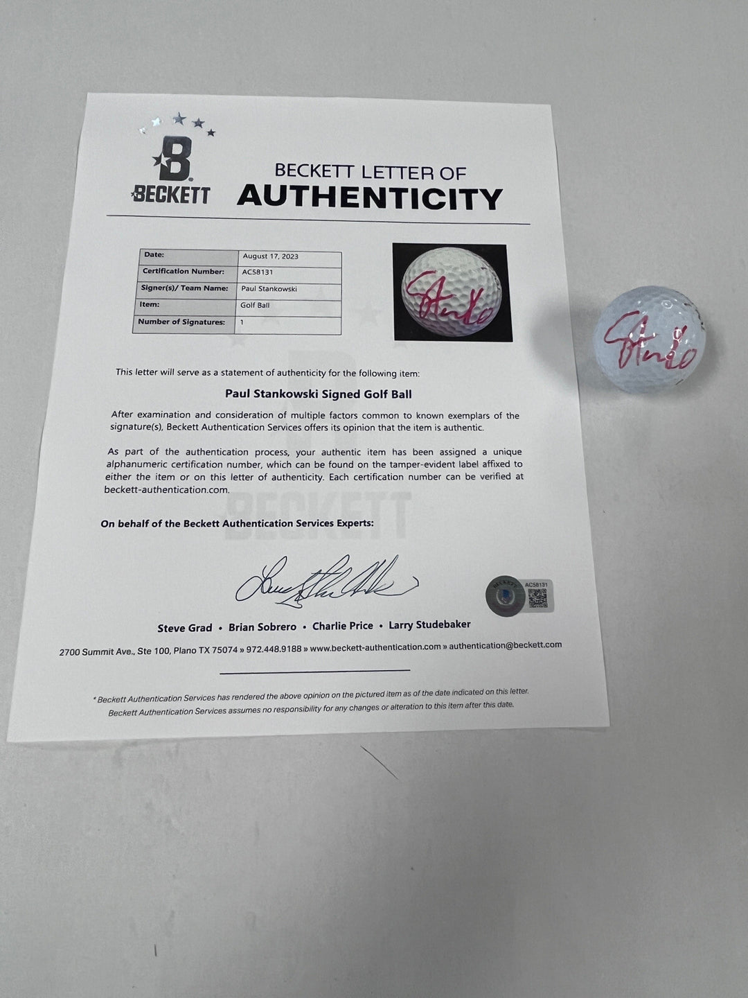 Paul Stankowski Autographed Signed Golf Ball PGA W/Cube Beckett LOA
